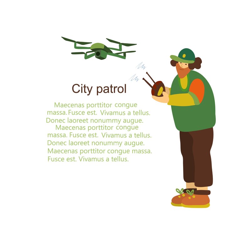 Vector ranger with drone keeping order in a national park