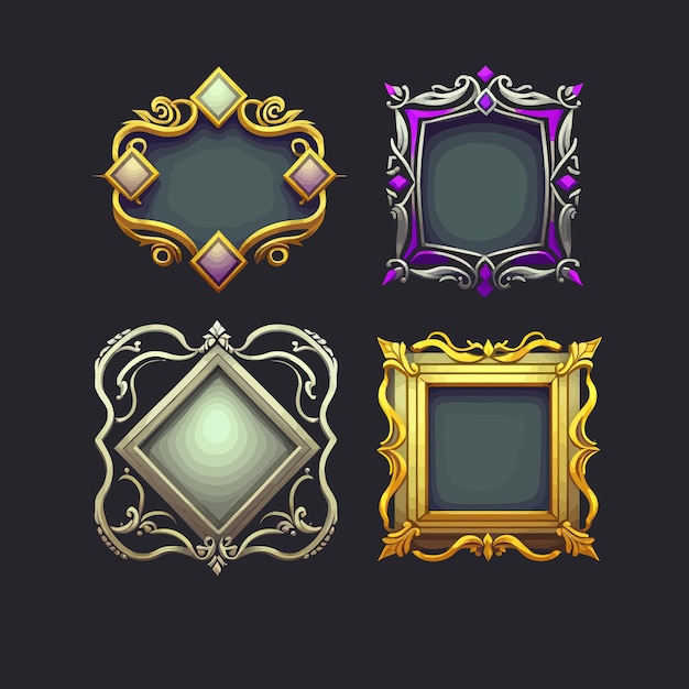 Rank frames, ui-game grenst aan evolutieframes voor rpg-game-avatars, game ui ux moderne elementen.