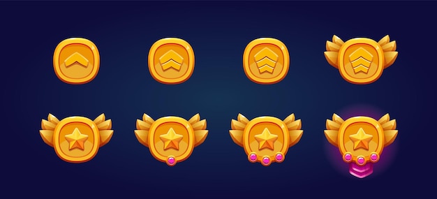 Rank patent gouden badges set Gemstone ster en vleugels Hoge kwaliteit illustraties Perfect voor games