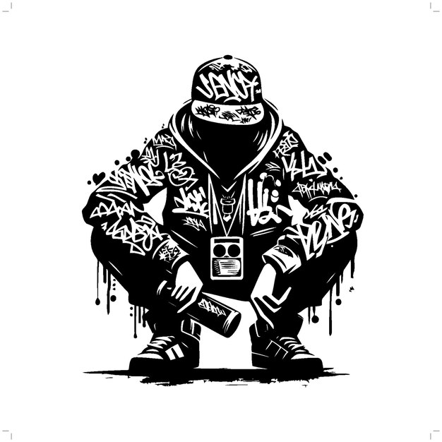 Вектор rap hiphop silhouette people in graffiti tag hip hop street art typography illustration