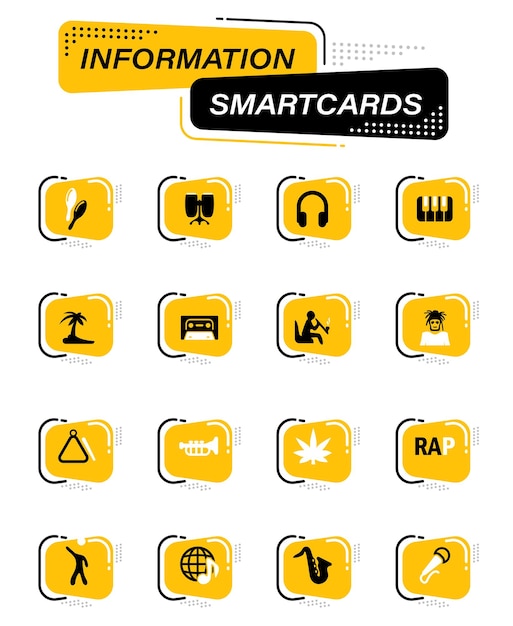 Rap music color vector icons on information smart cards for user interface design