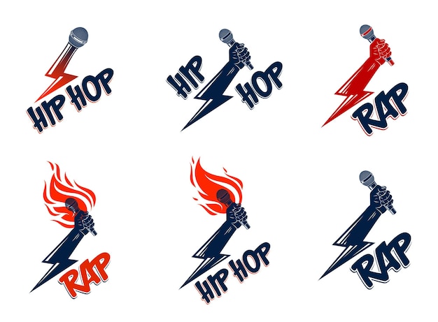 Premium Vector  Rap music vector logos or emblems set with