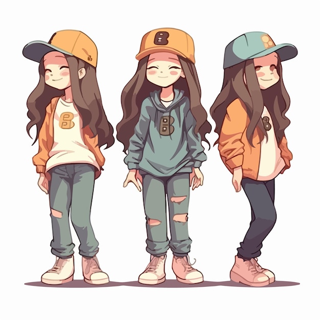 Vector rapper kid with rapper attire vector pose young girl cartoon style