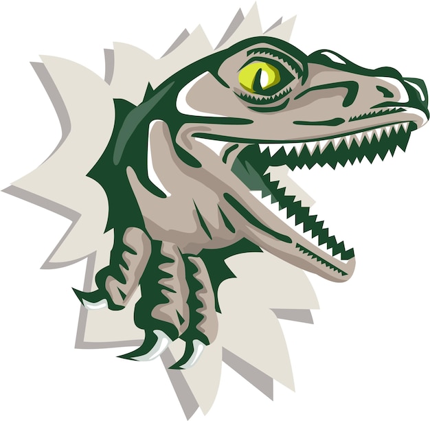 Vector raptor head breaking out wall retro