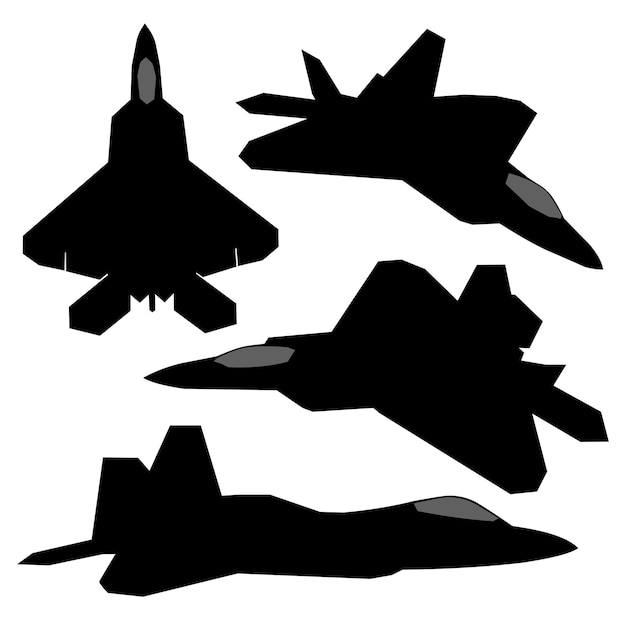 Vector raptor jet fighter silhouette set vector