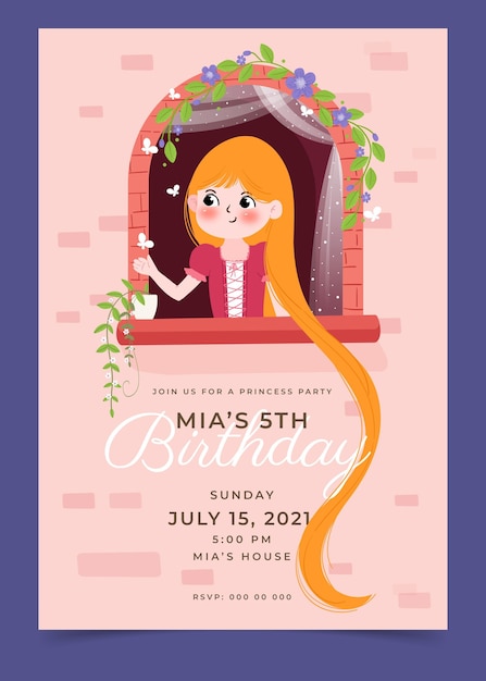 Premium Vector | Rapunzel birthday invitation template