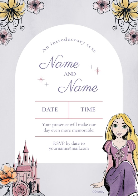 Vector rapunzel wedding invitation