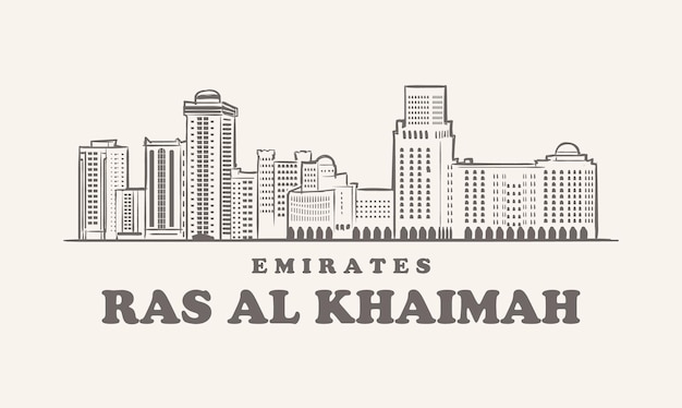 Skyline di ras al khaimah, illustrazione disegnata a mano di emirati