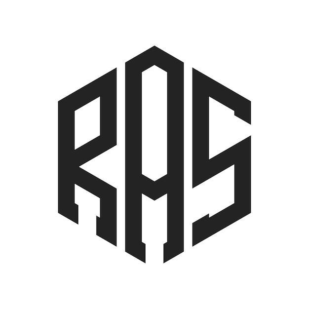 RAS Logo Design Initiële letter RAS Monogram Logo met behulp van zeshoekige vorm