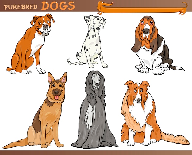 Rasechte honden cartoon afbeelding set