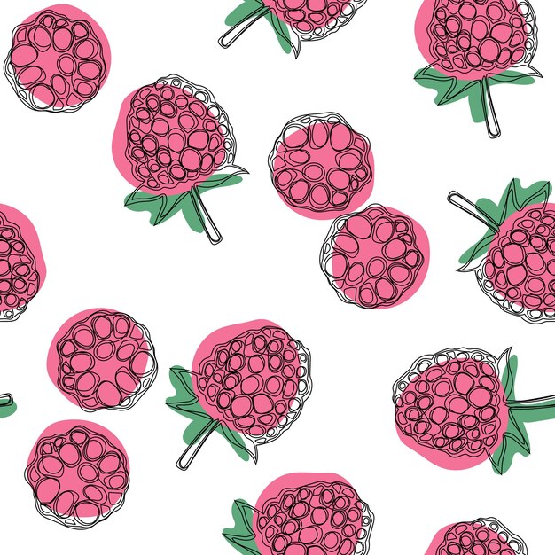 Raspberries seamless pattern Vector hand drawn illustration