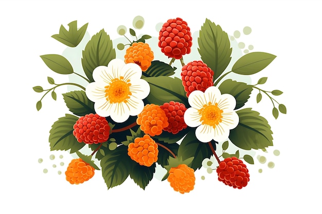 Vector raspberries with flowers style