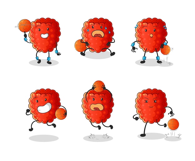 Raspberry basketball player group character. mascot vector