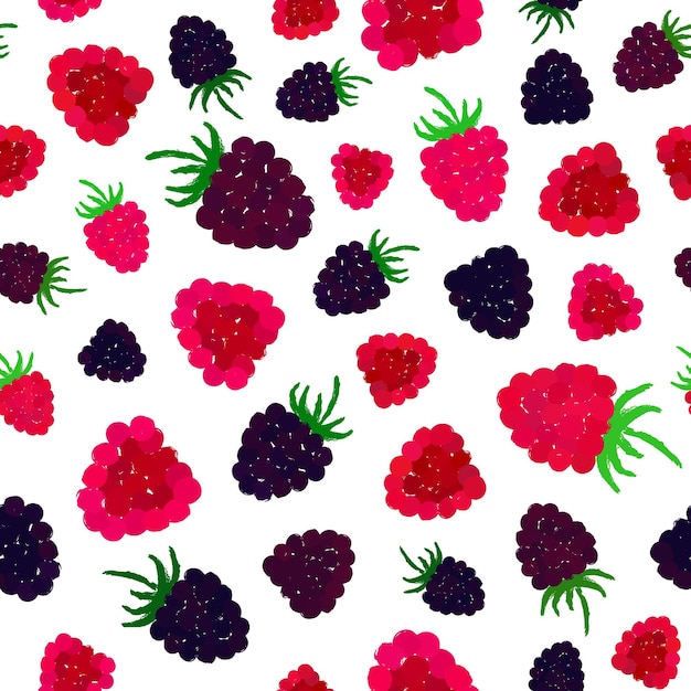 Lampone mirtillo sfondo berry painted pattern decorazione caotica senza soluzione di continuità per la cucina carta da parati poster stampa mobili tessuto moda tessuto fette luminose con foglia illustrazione vettoriale