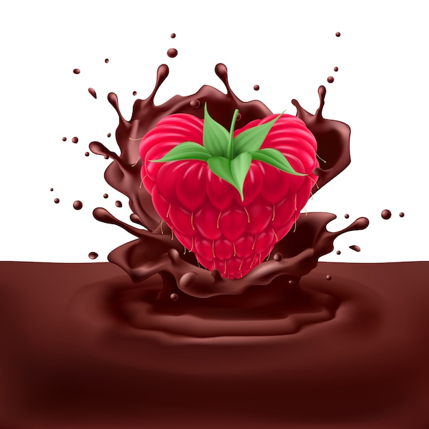 Vector raspberry heart with chocolate