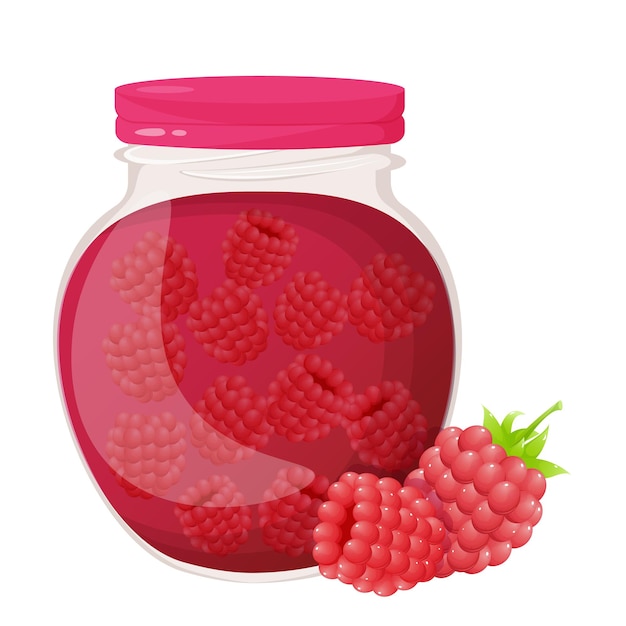 Vector raspberry jam glass jar decorated with berries