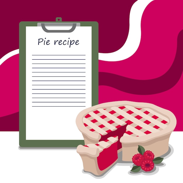 Raspberry pie recipe template place for writing text free lines next to readymade delicious pie