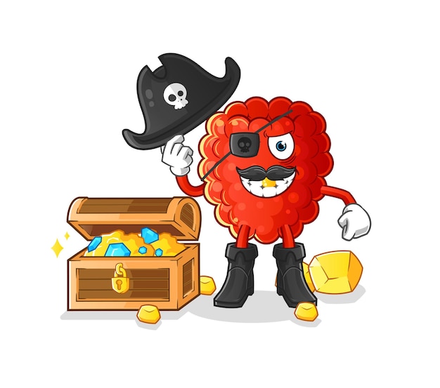 Raspberry pirate with treasure mascot. cartoon vector