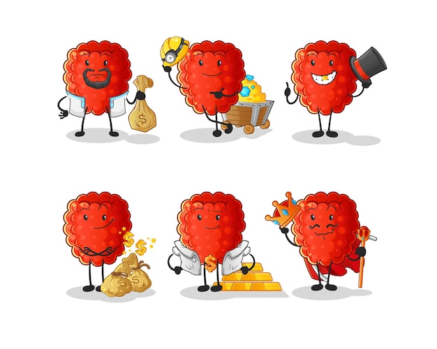 Raspberry rich group character. cartoon mascot vector