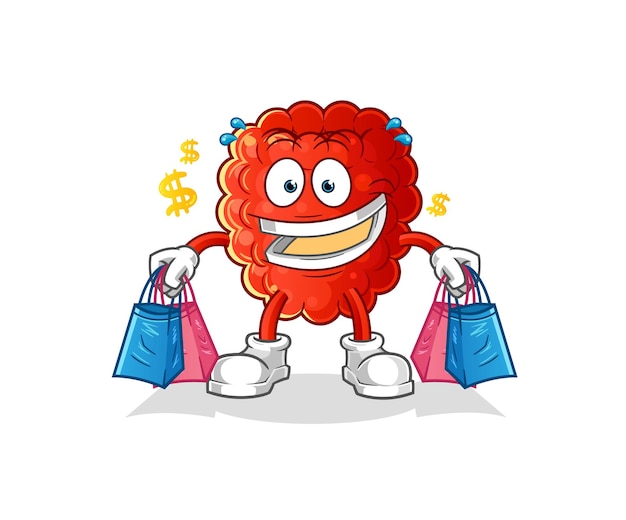 Raspberry shopping mascotte. cartoon vector