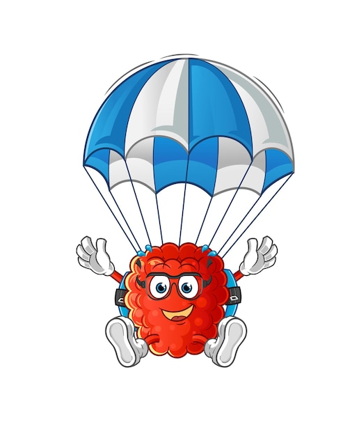 Raspberry skydiving character. cartoon mascot vector