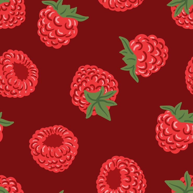 Vector raspberry summer seamless pattern for wrapping fabric berries texture