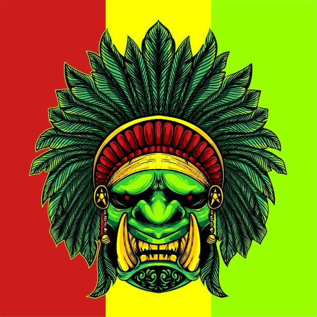 rasta oni face with culture ornament