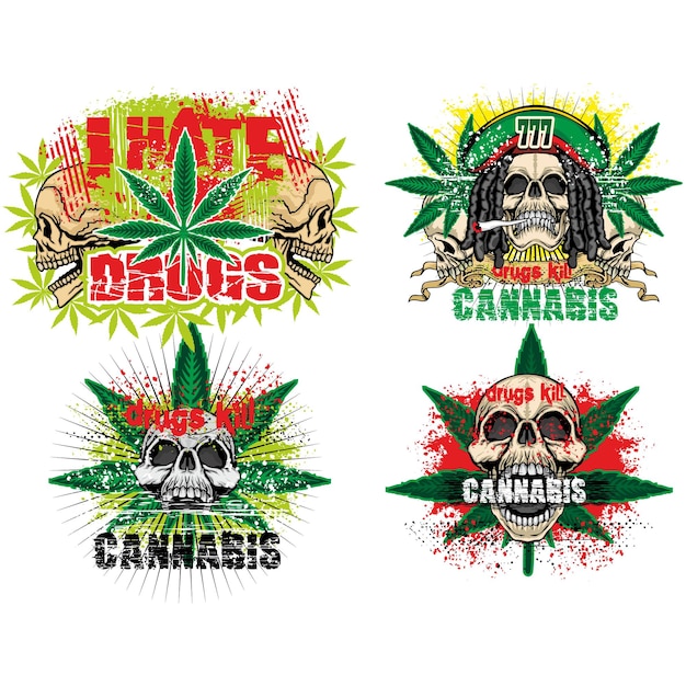 Segno rastafariano con teschio e foglia di cannabis, magliette dal design vintage grunge