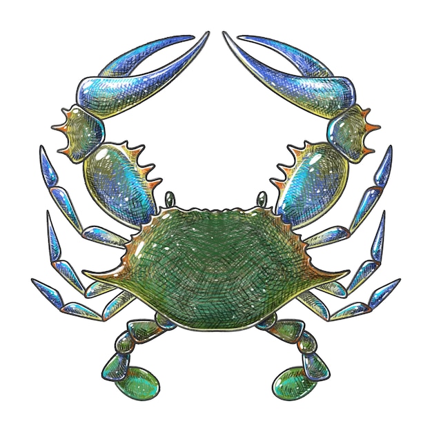 Vector raster pencil drawing of a green crab