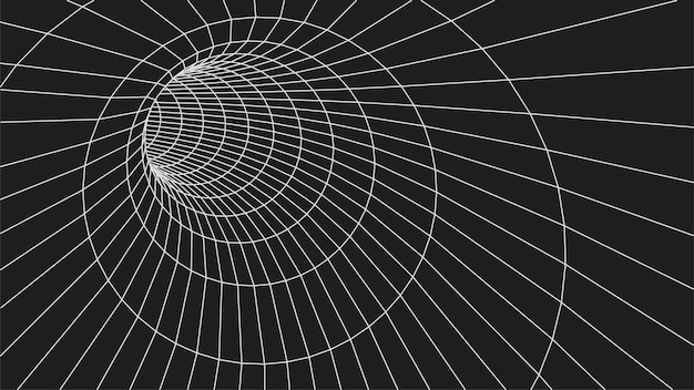 Raster textuur. Wireframe oppervlakte tunnel. 3D-raster op donkere achtergrond. Vector wormgat