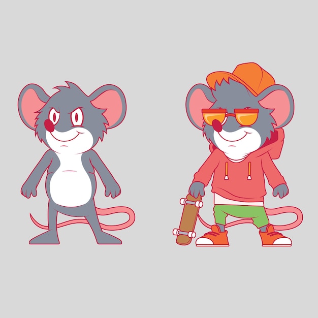 Vector rat character with and without clothes vector illustration mascot brand cool design concept