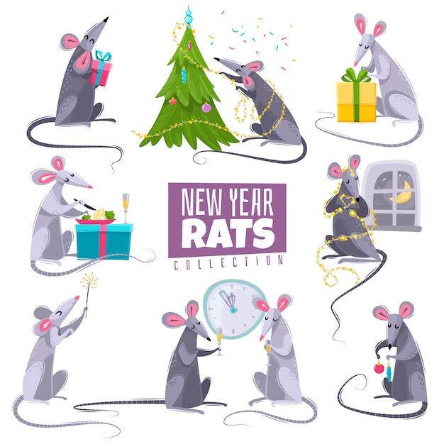 Rat dier symbool nieuwjaar tekenset