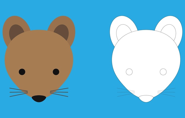 Персонаж мультфильма "Крысиное лицо" Милый контур крысиного животного раскраски для детей Векторная иконка контура