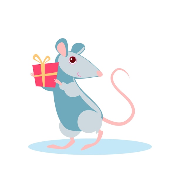 Rat met een geschenk in zijn poten vastgebonden met een lint Symbool van Chinees nieuwjaar Vector