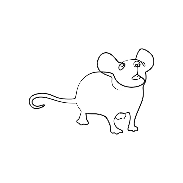 Rat mouse continuous one line drawing