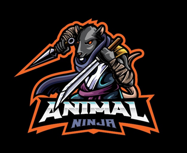 Disegno del logo della mascotte del ninja del ratto