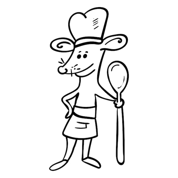요리사 모자를 쓴 쥐나 쥐는 숟가락을 들고 있다