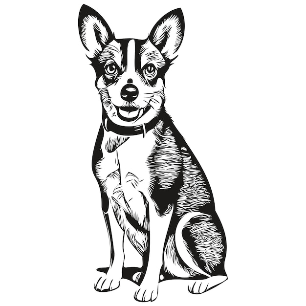 Vector rat terrier hond lijn illustratie zwart-wit inkt schets gezicht portret in vector realistische ras huisdier