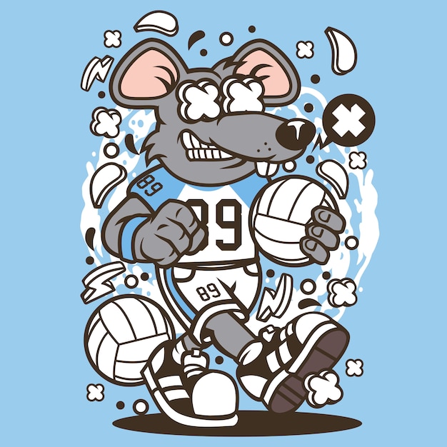 Rat Volley Ball Player Cartoon