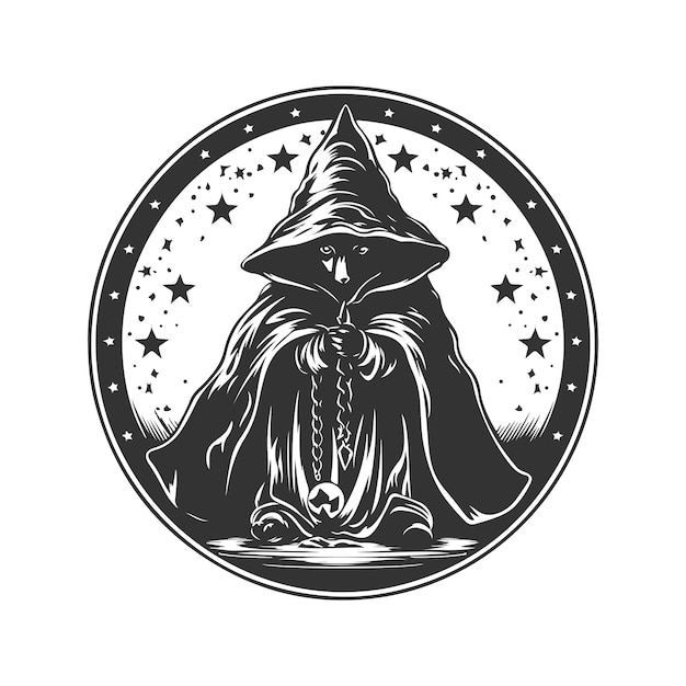 rat witch vintage logo line art concept black and white color hand drawn illustration