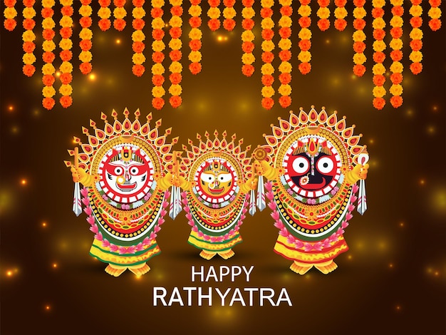 Rath yatra festival design concept with lord jagannath balabhadra and subhadra