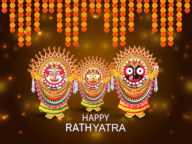 Rath yatra festival ontwerpconcept met lord jagannath balabhadra en subhadra