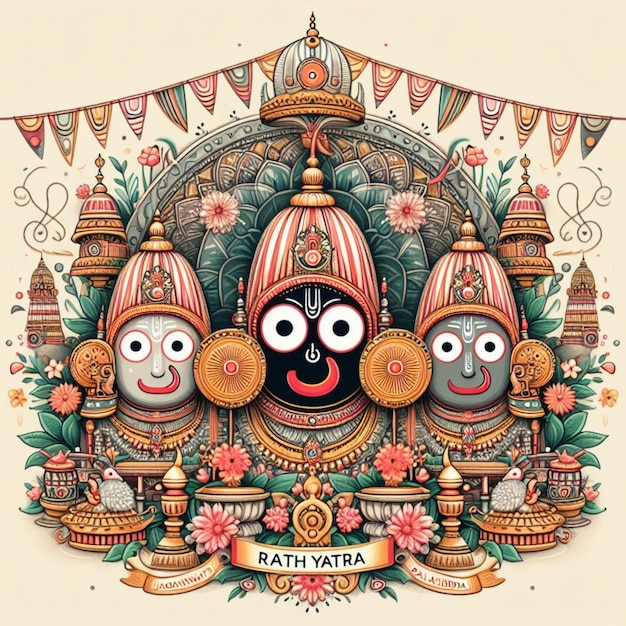 Vector rath yatra vector illustration of deities jagannath subhadra balabhadra
