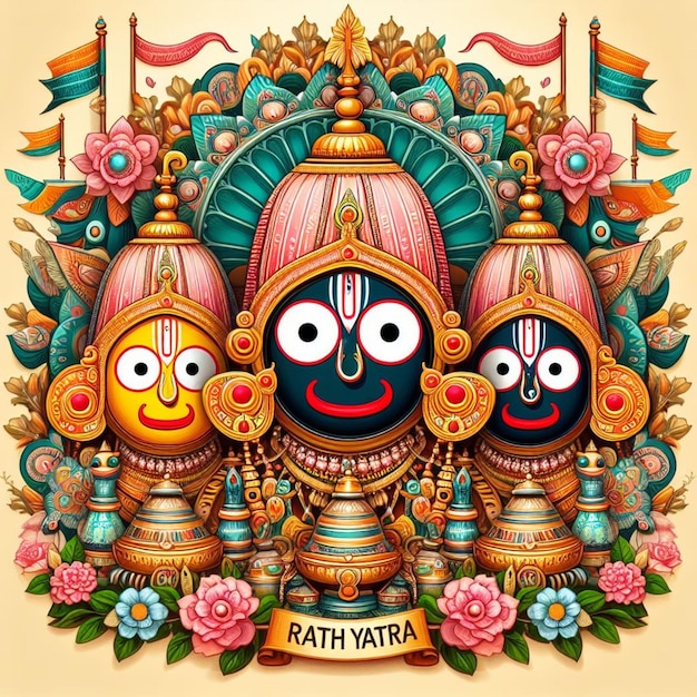 Vector rath yatra vector illustration of deities jagannath subhadra balabhadra