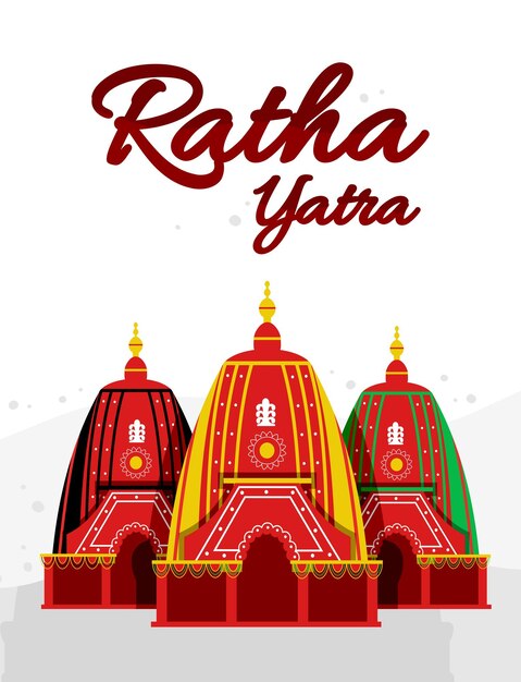 Vettore ratha yatra festival un carro con le divinità di legno di jagannath baladeva e lo stendardo delle feste di subhadra