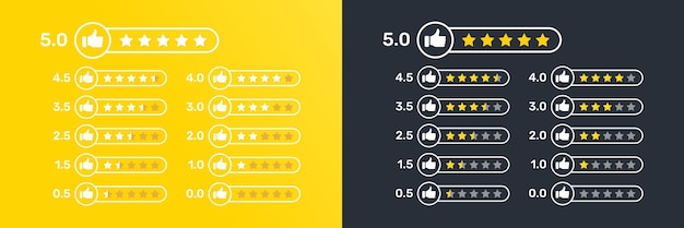 Distintivi di stelle di valutazione set h