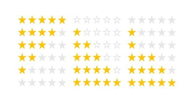 Rating stars icons set. Vector illustration. Yellow stars shape from one to five