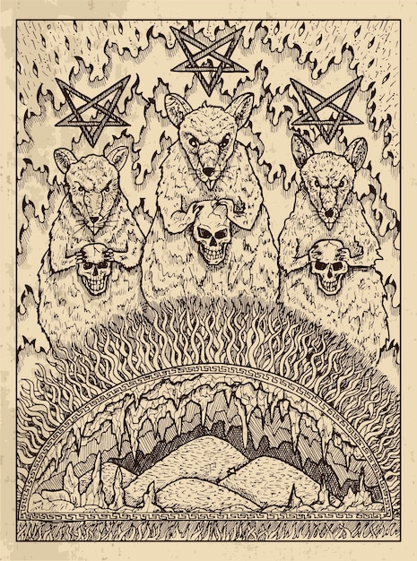 Vector rats mystic concept for lenormand oracle tarot card