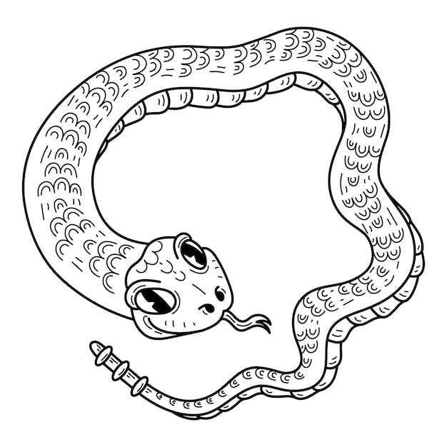 クラッテルヘビのスケッチ 可愛いヘビ 手描きのラインアートイラスト