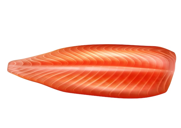 Vector rauwe zalm vis gepelde filet 3d realistische geïsoleerde vectorillustratie. zeevruchtenfilet, forel verse steak of rode vis.